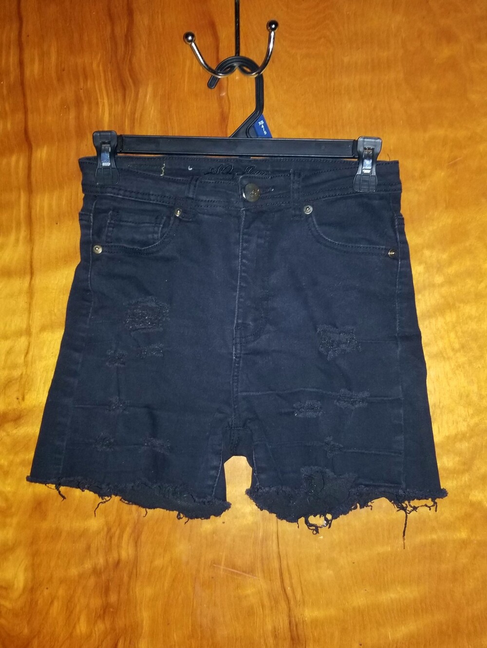 Women's AQ Jeans Distressed High Waisted Black Denim Shorts W/ Frayed Hem 9